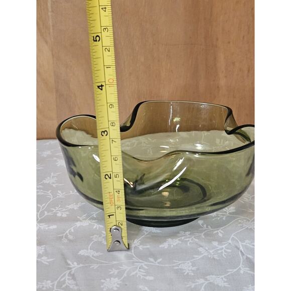 Vintage Anchor Hocking Glass Chip & Dip Bowl Set Green Glass RETRO 9.5" & 5" - Picture 9 of 10